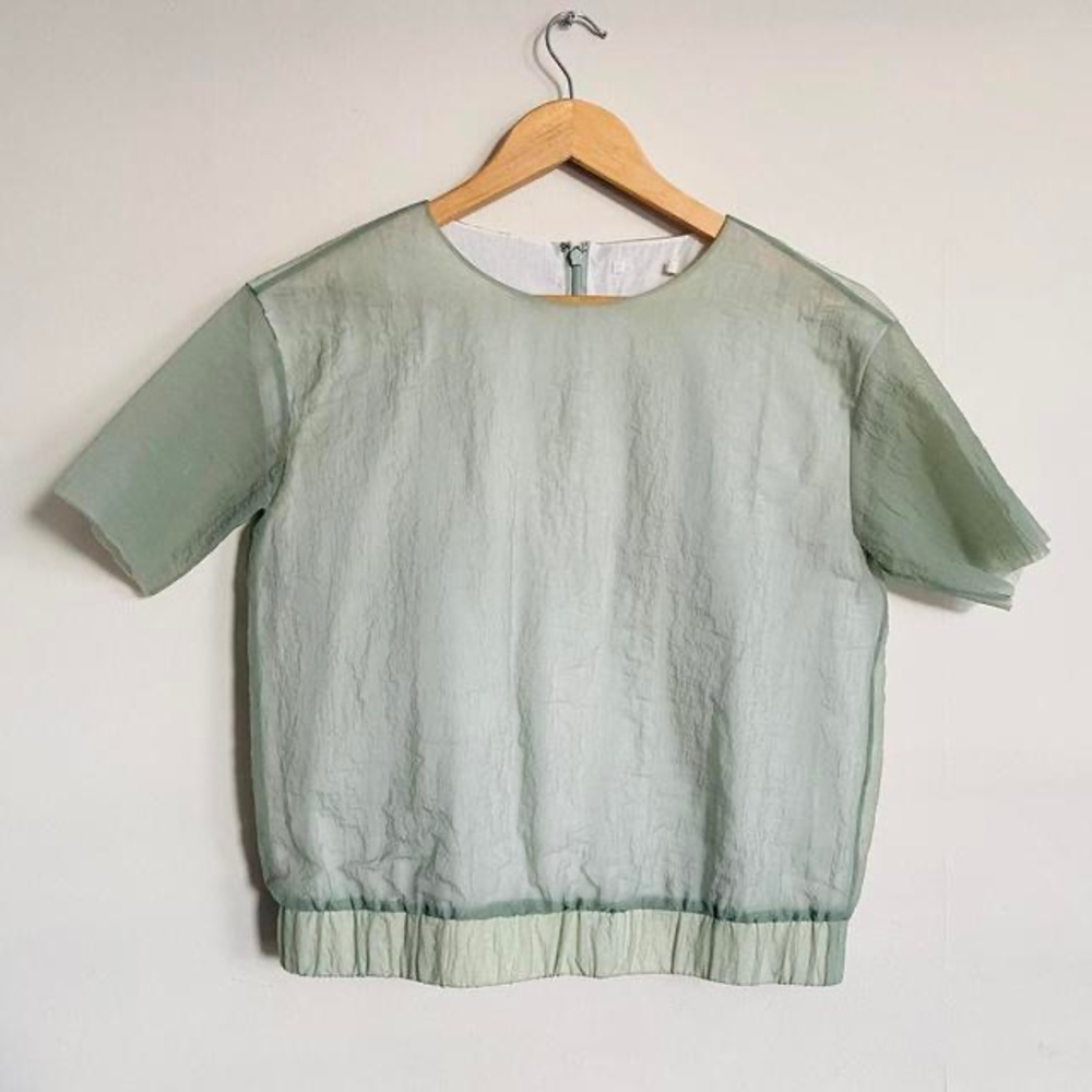 Light Sage Short-Sleeve Sheer Blouse - Women